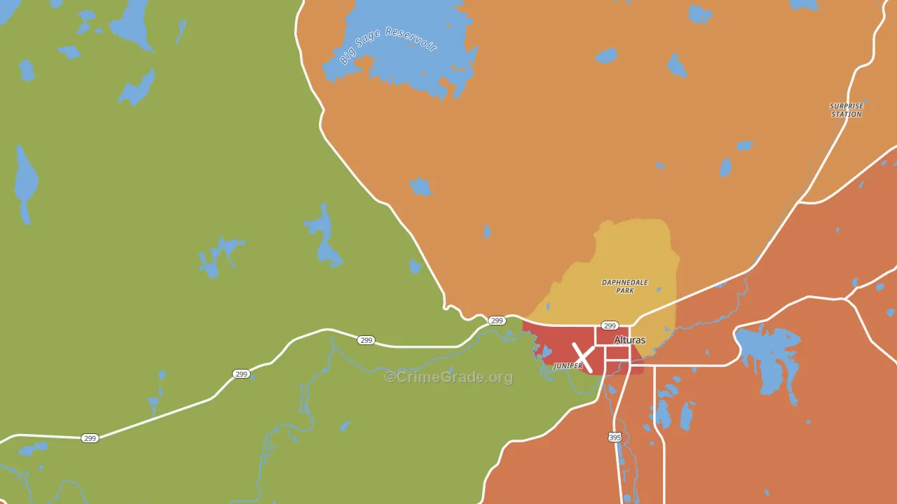 Modoc County, CA Map of Robbery Rates