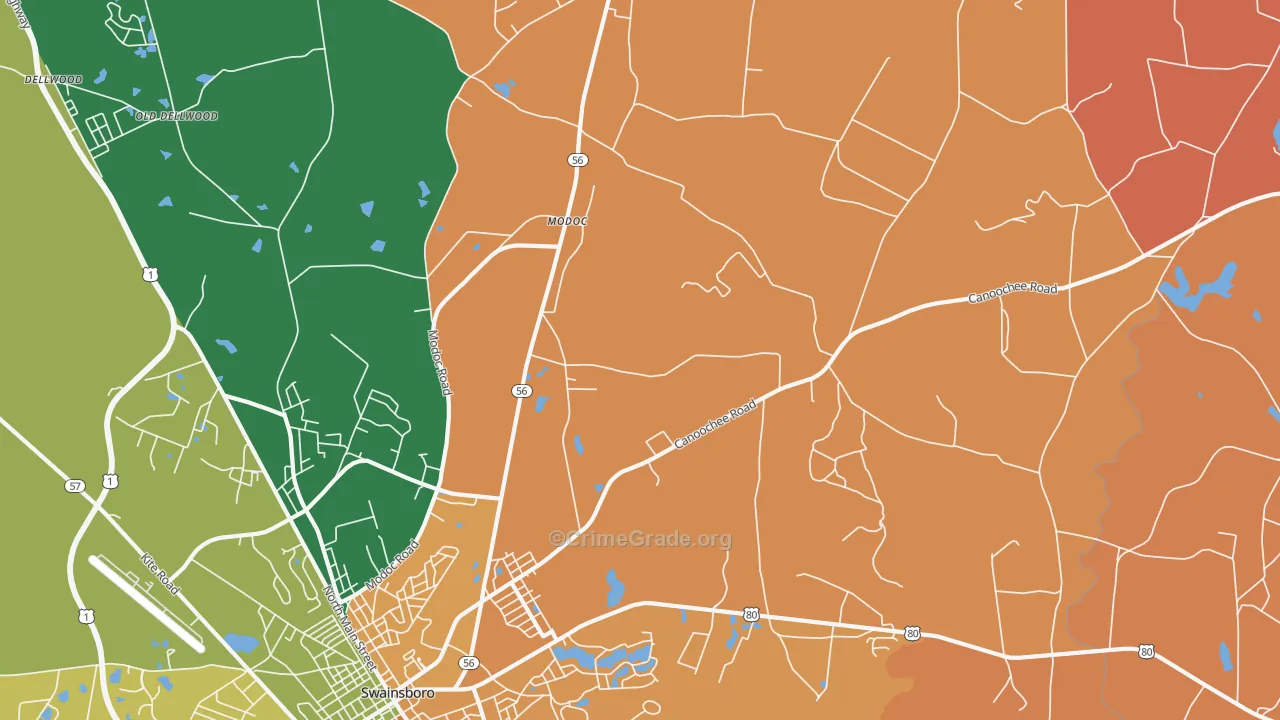 Modoc, GA Map of Robbery Rates