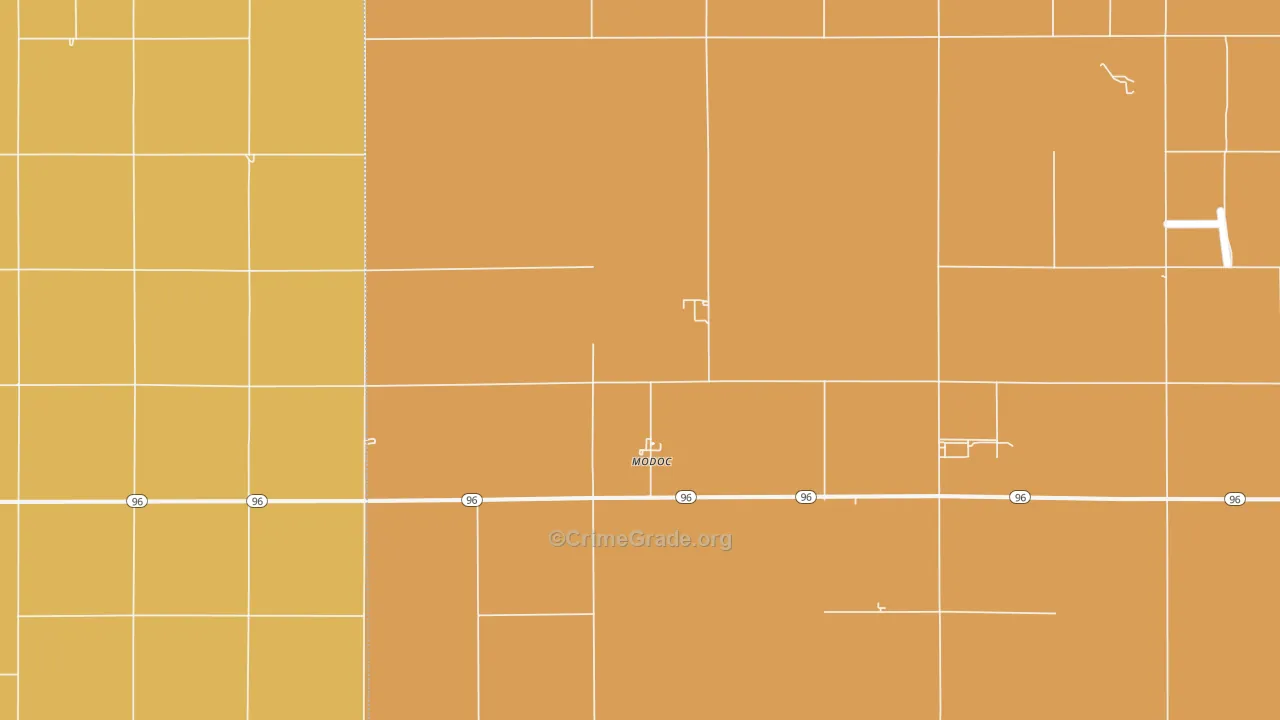 Modoc, KS Map of Robbery Rates