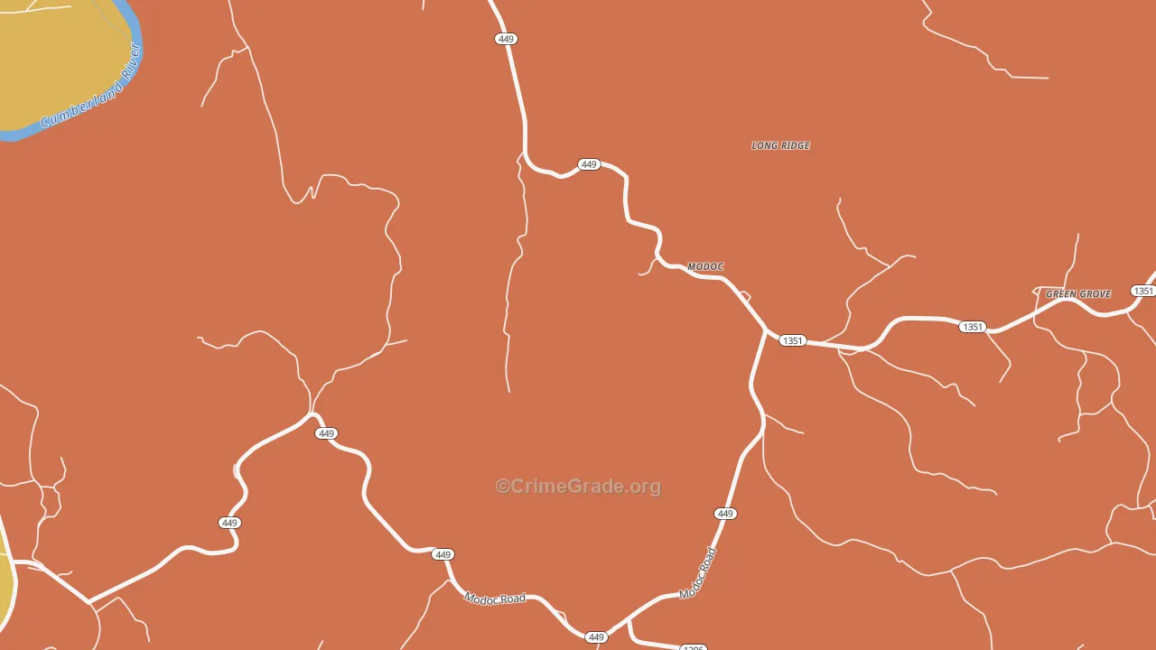 Modoc, KY Map of Robbery Rates