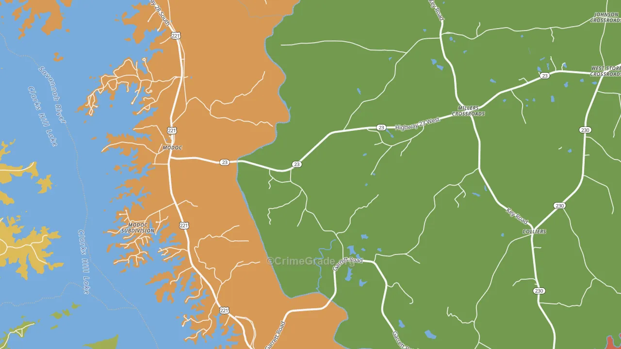 Modoc, SC Map of Robbery Rates