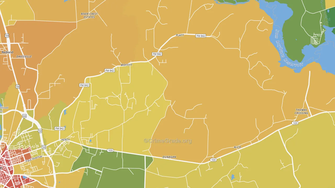 Moffitt, TX Map of Robbery Rates