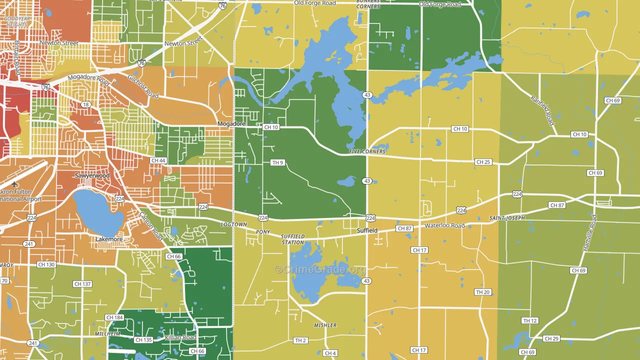 Mogadore, OH Map of Robbery Rates