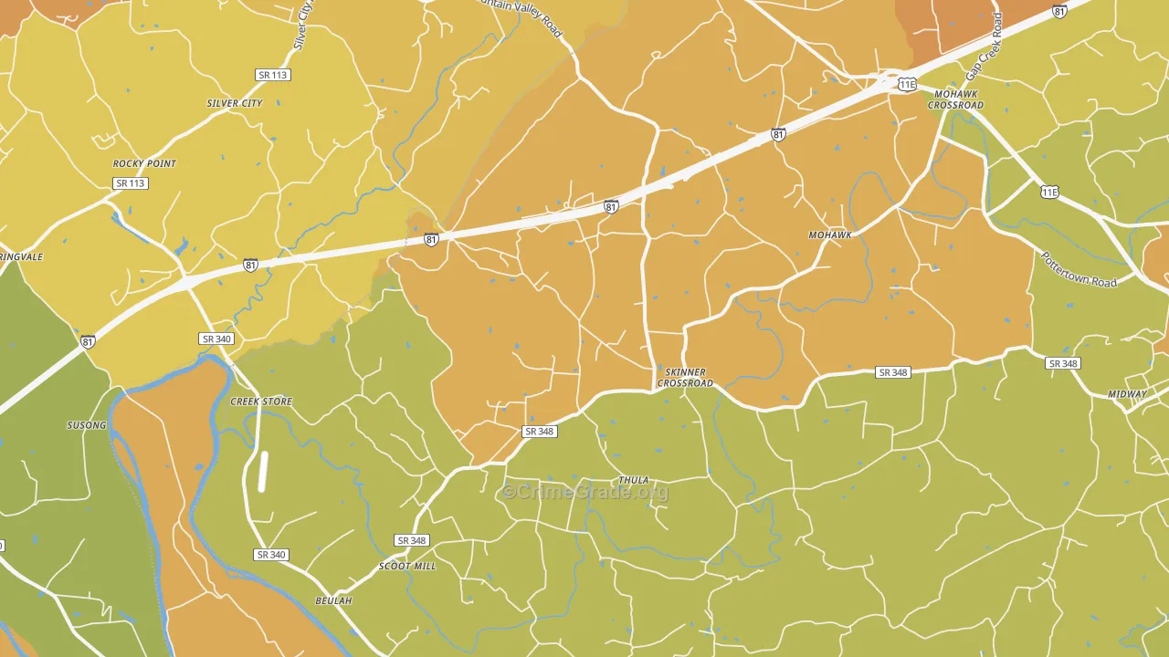 Mohawk, TN Map of Robbery Rates