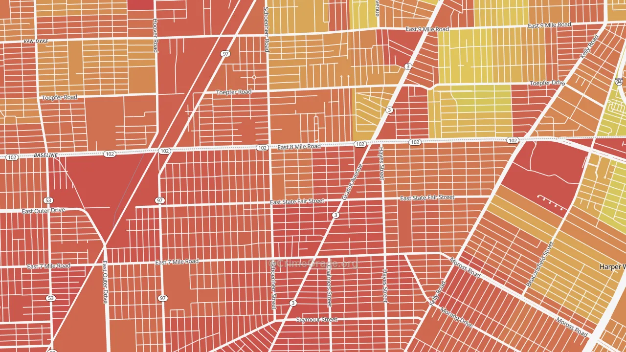 Mohican Regent, Detroit, MI Map of Robbery Rates