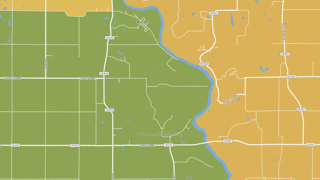 Moingona, IA Map of Robbery Rates