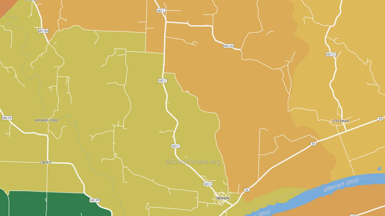 Mokane, MO Map of Robbery Rates