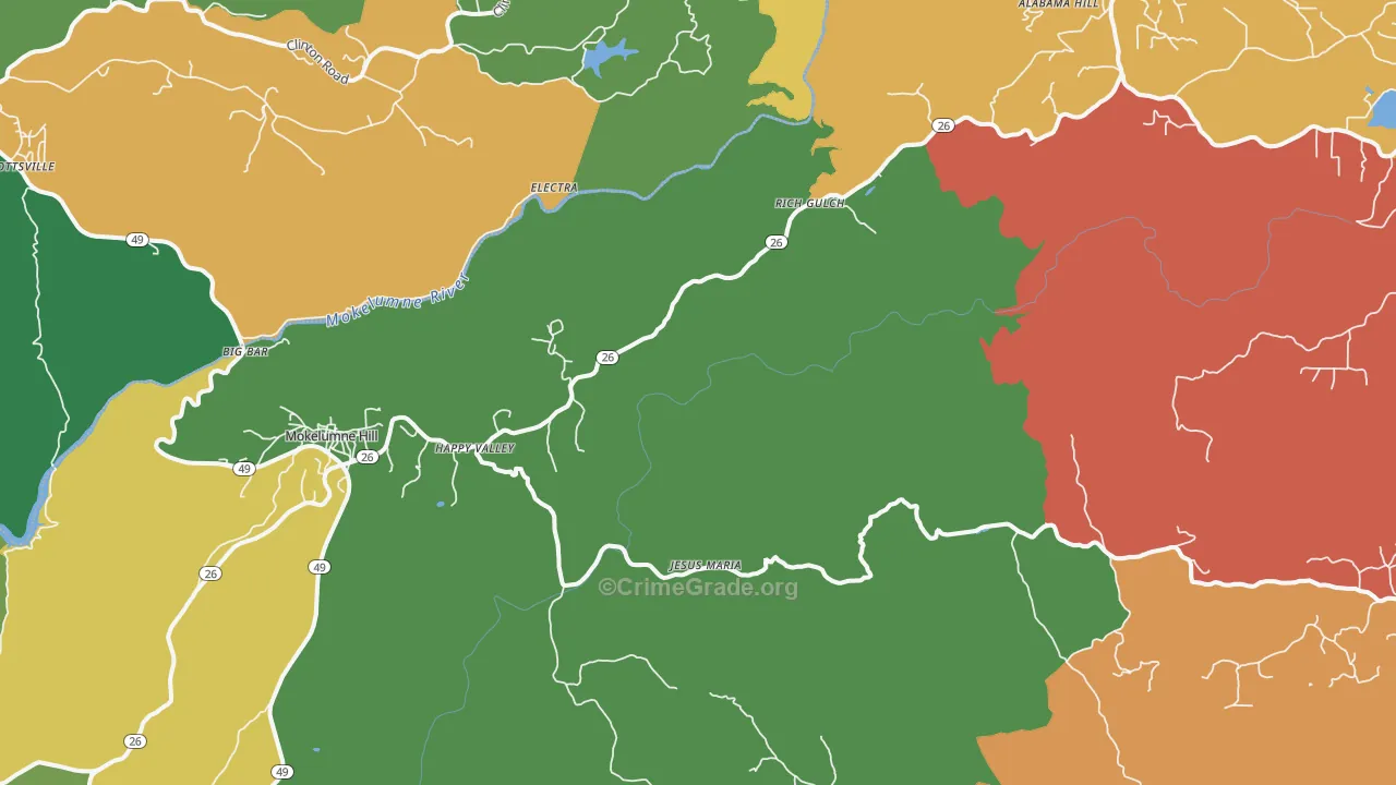 Mokelumne Hill, CA Map of Robbery Rates