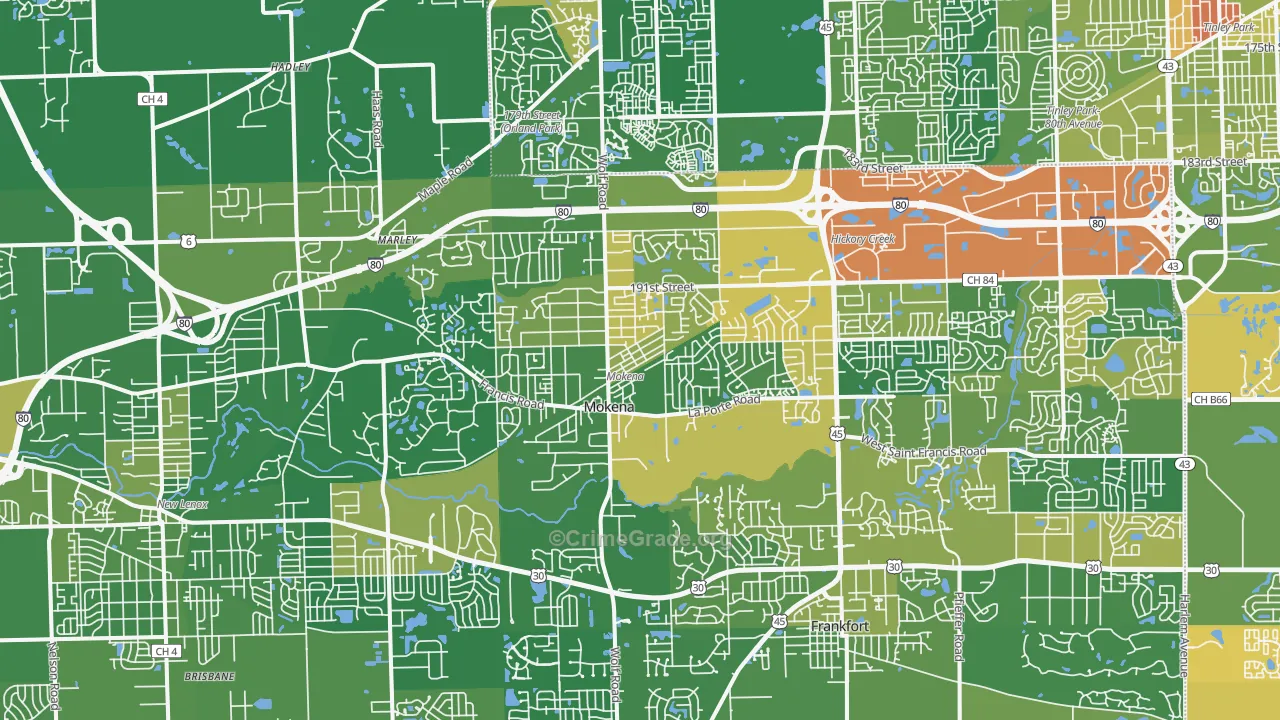 Mokena, IL Map of Robbery Rates