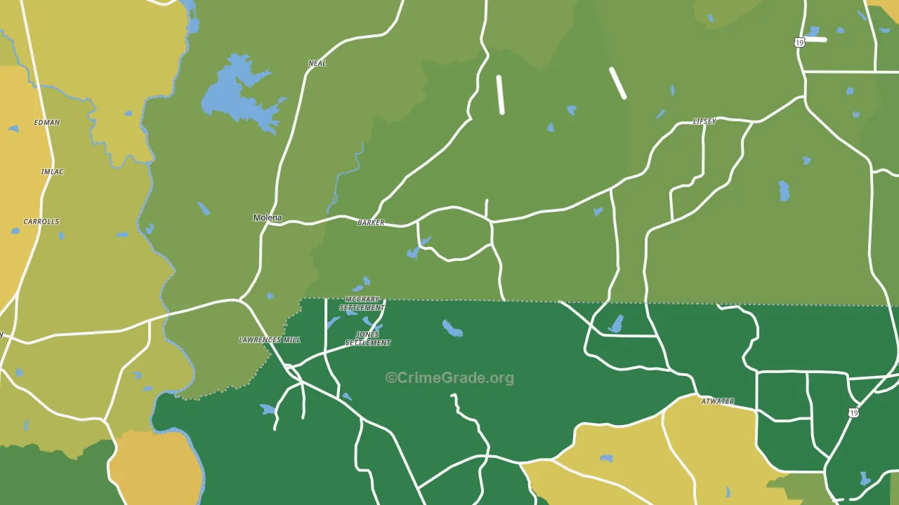 Molena, GA Map of Robbery Rates