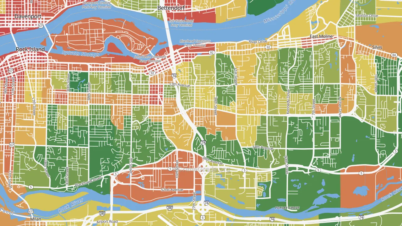 Moline, IL Map of Robbery Rates