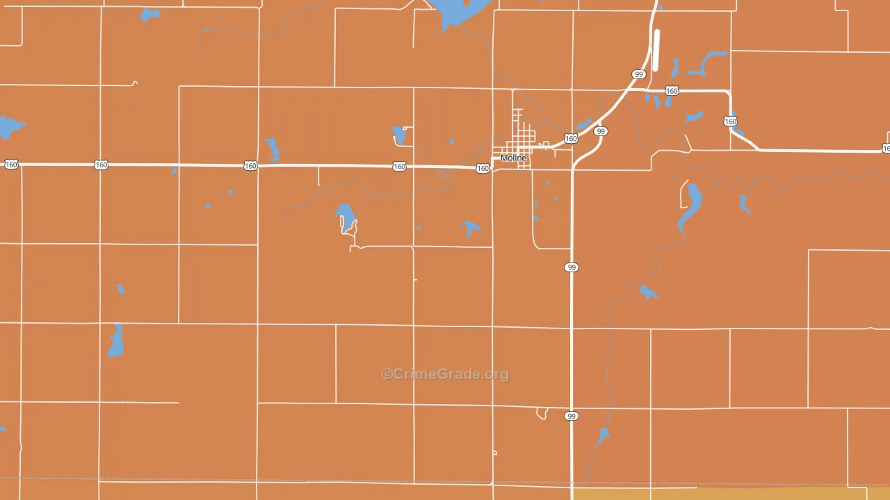 Moline, KS Map of Robbery Rates