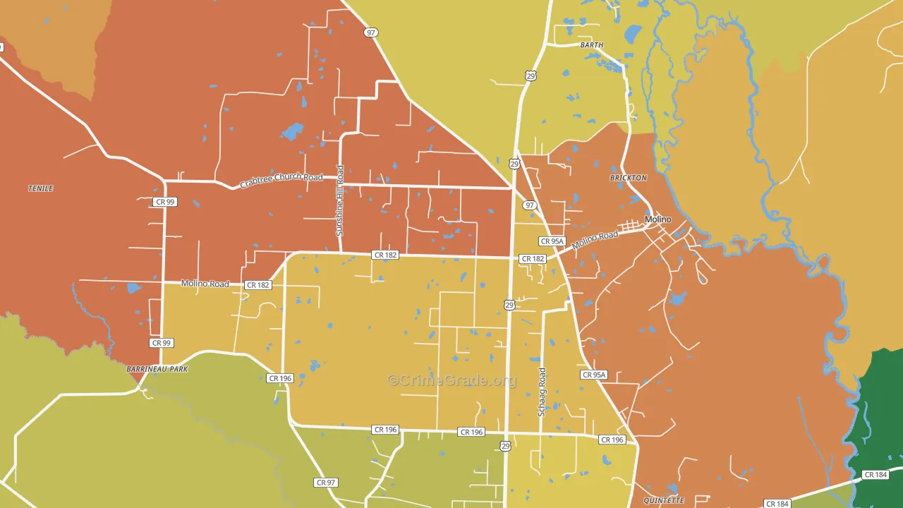 Molino, FL Map of Robbery Rates