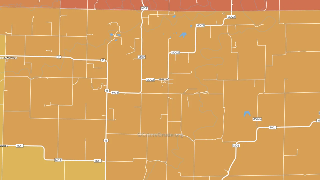 Molino, MO Map of Robbery Rates