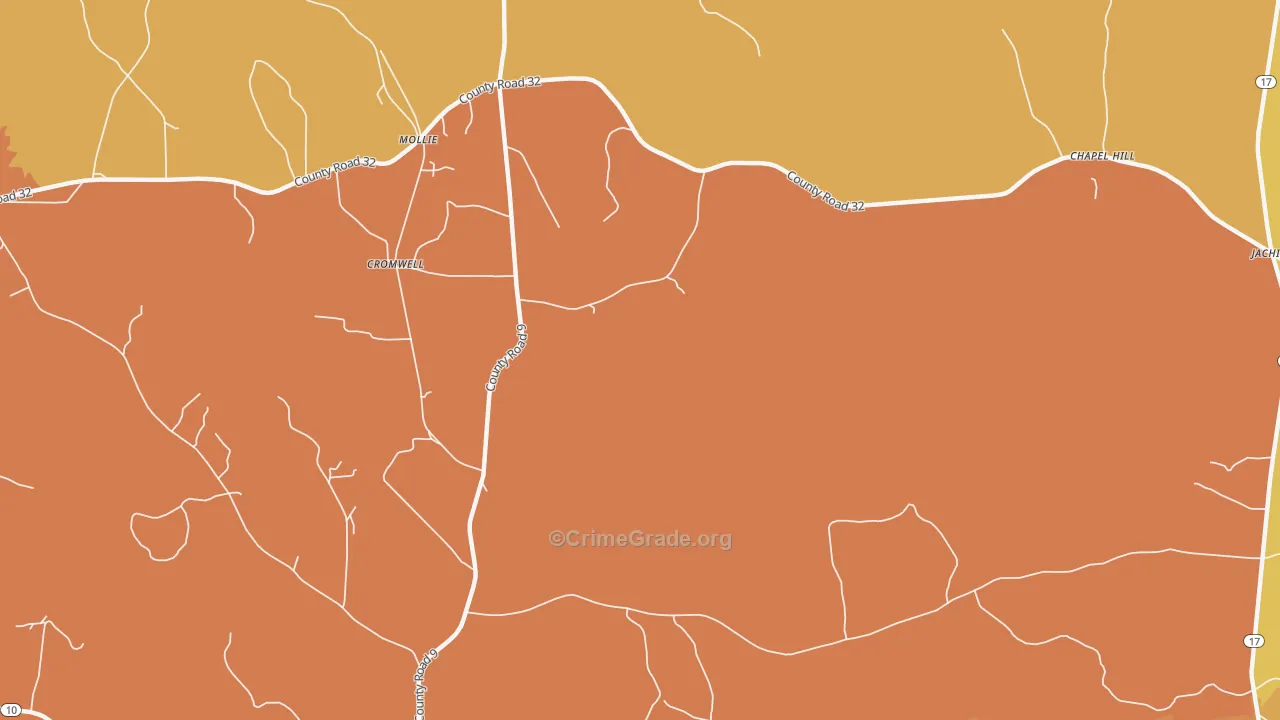 Mollie, AL Map of Robbery Rates
