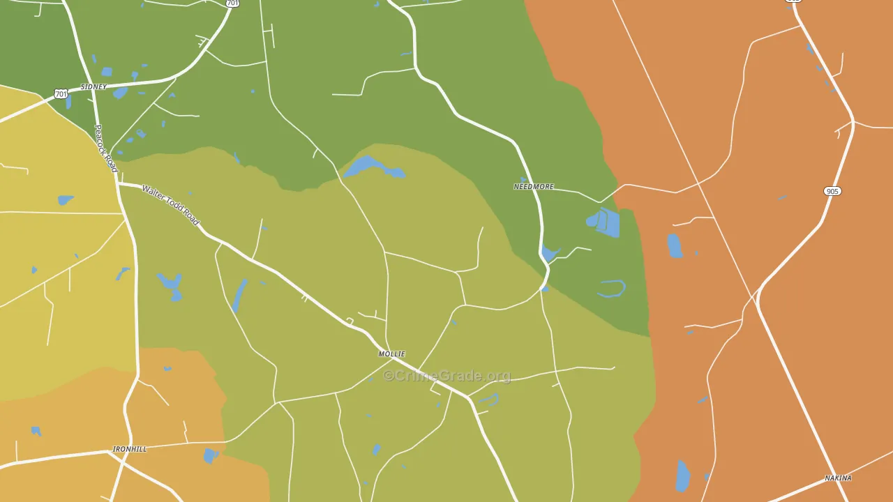 Mollie, NC Map of Robbery Rates