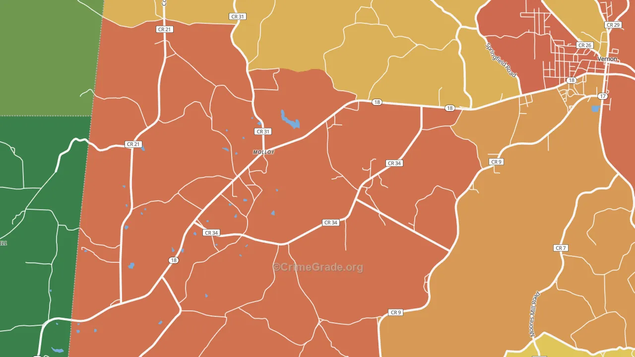 Molloy, AL Map of Robbery Rates