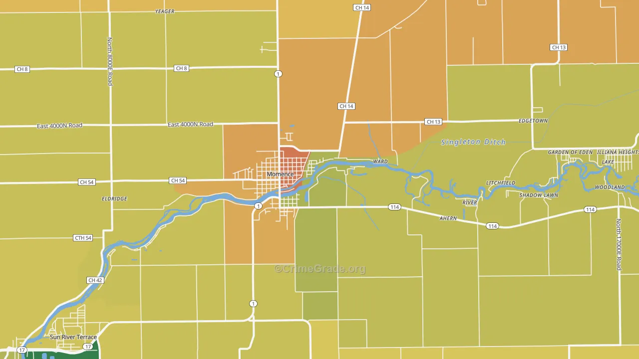 Momence, IL Map of Robbery Rates