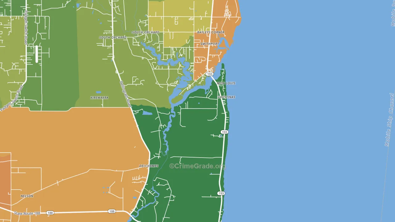 Mon Louis, AL Map of Robbery Rates