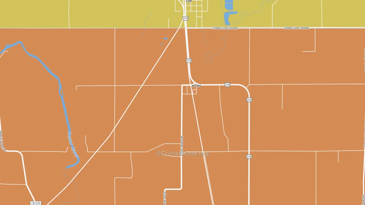 Mona, IA Map of Robbery Rates
