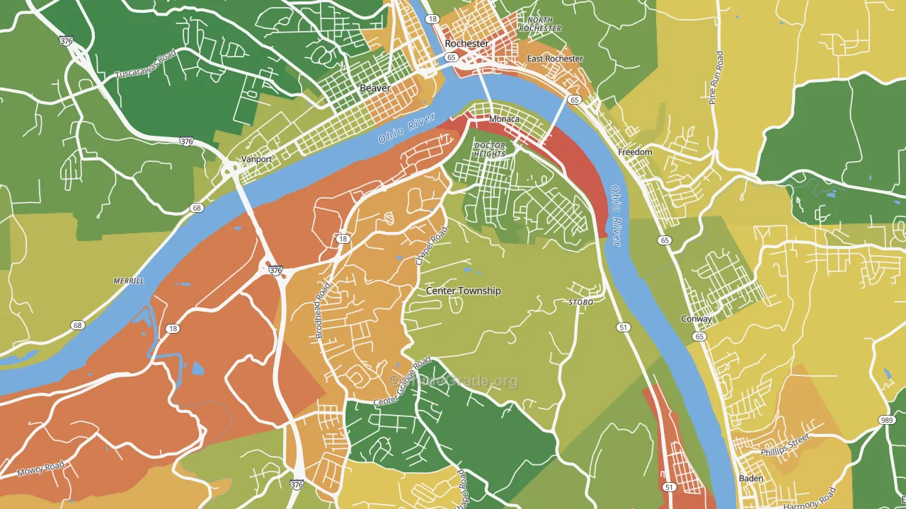 Monaca, PA Map of Robbery Rates