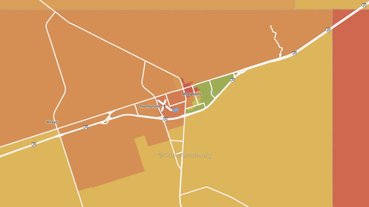 Monahans, TX Map of Robbery Rates