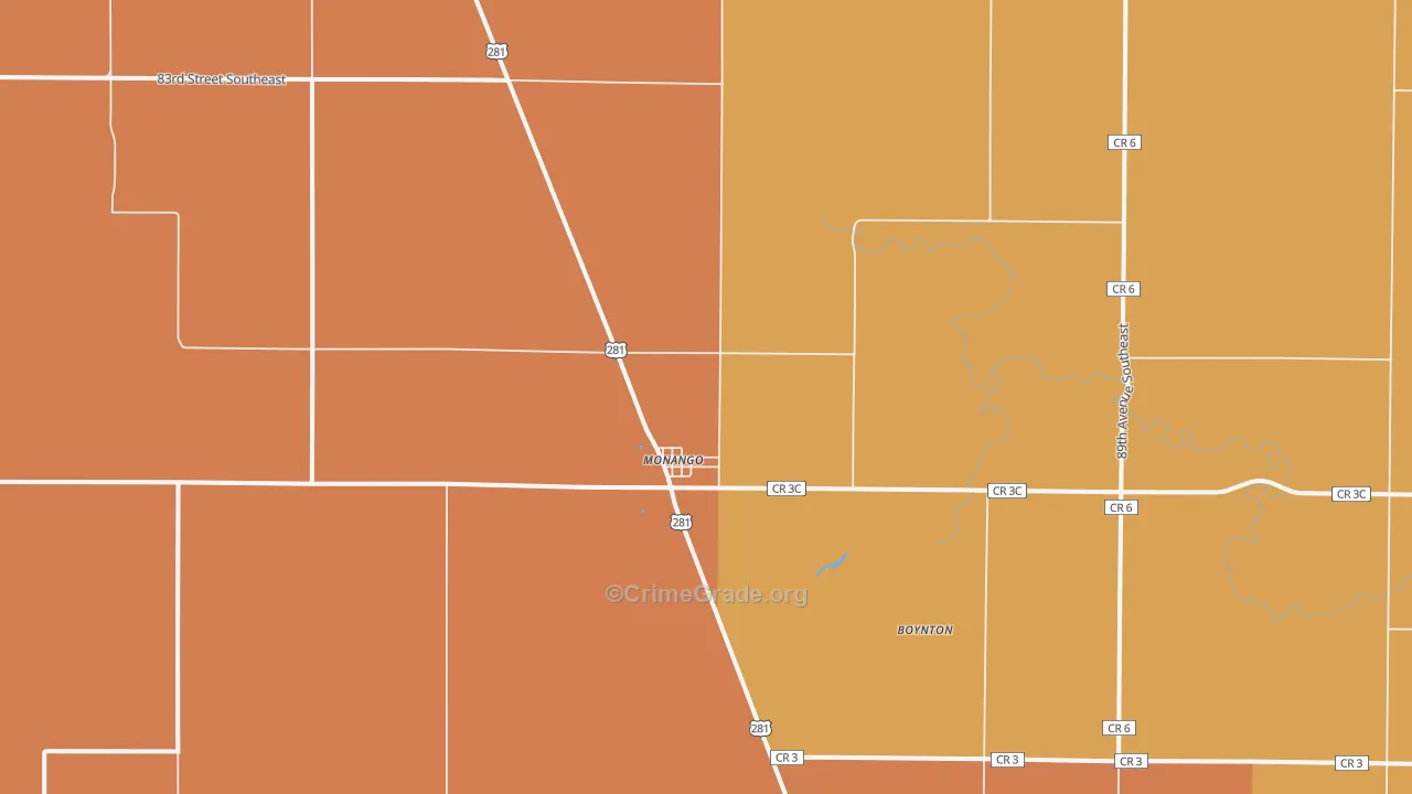 Monango, ND Map of Robbery Rates