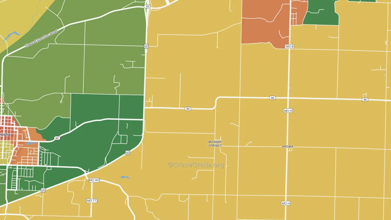 Monark Springs, MO Map of Robbery Rates