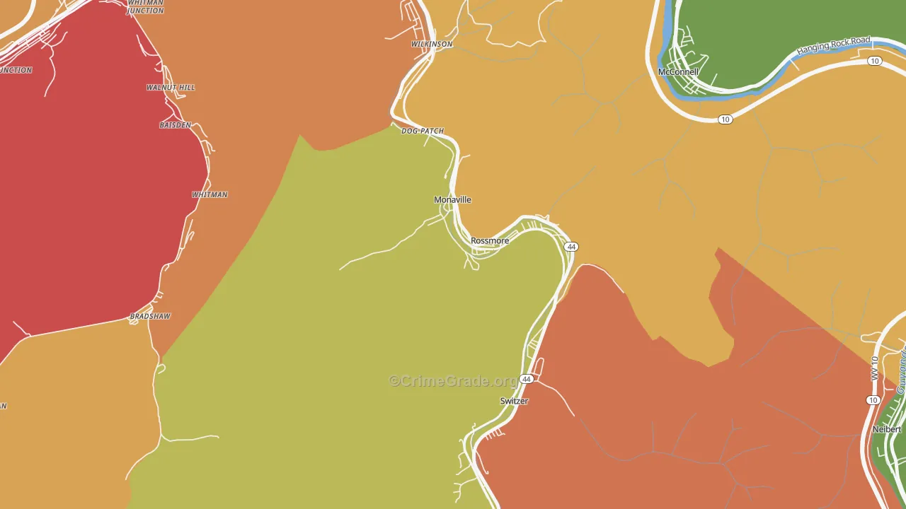 Monaville, WV Map of Robbery Rates