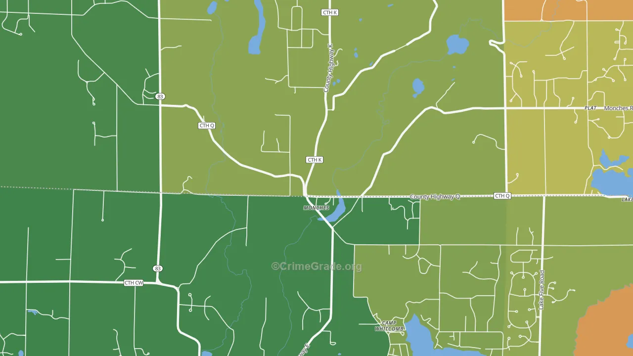 Monches, WI Map of Robbery Rates