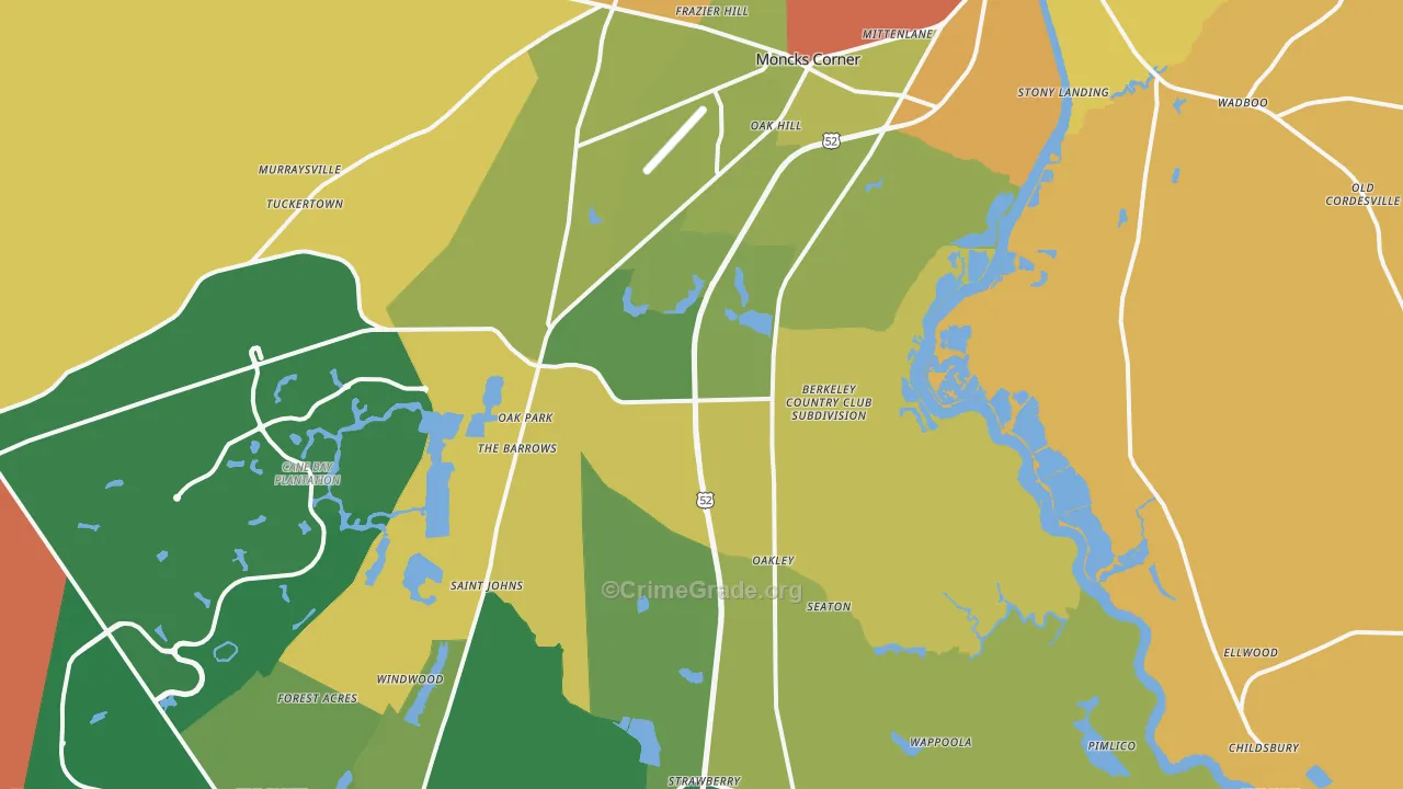 Moncks Corner, SC Map of Robbery Rates