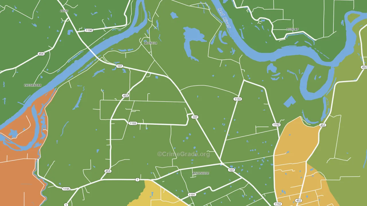 Moncla, LA Map of Robbery Rates