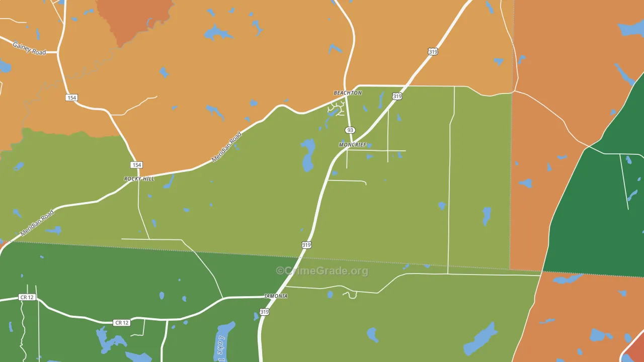 Moncrief, GA Map of Robbery Rates
