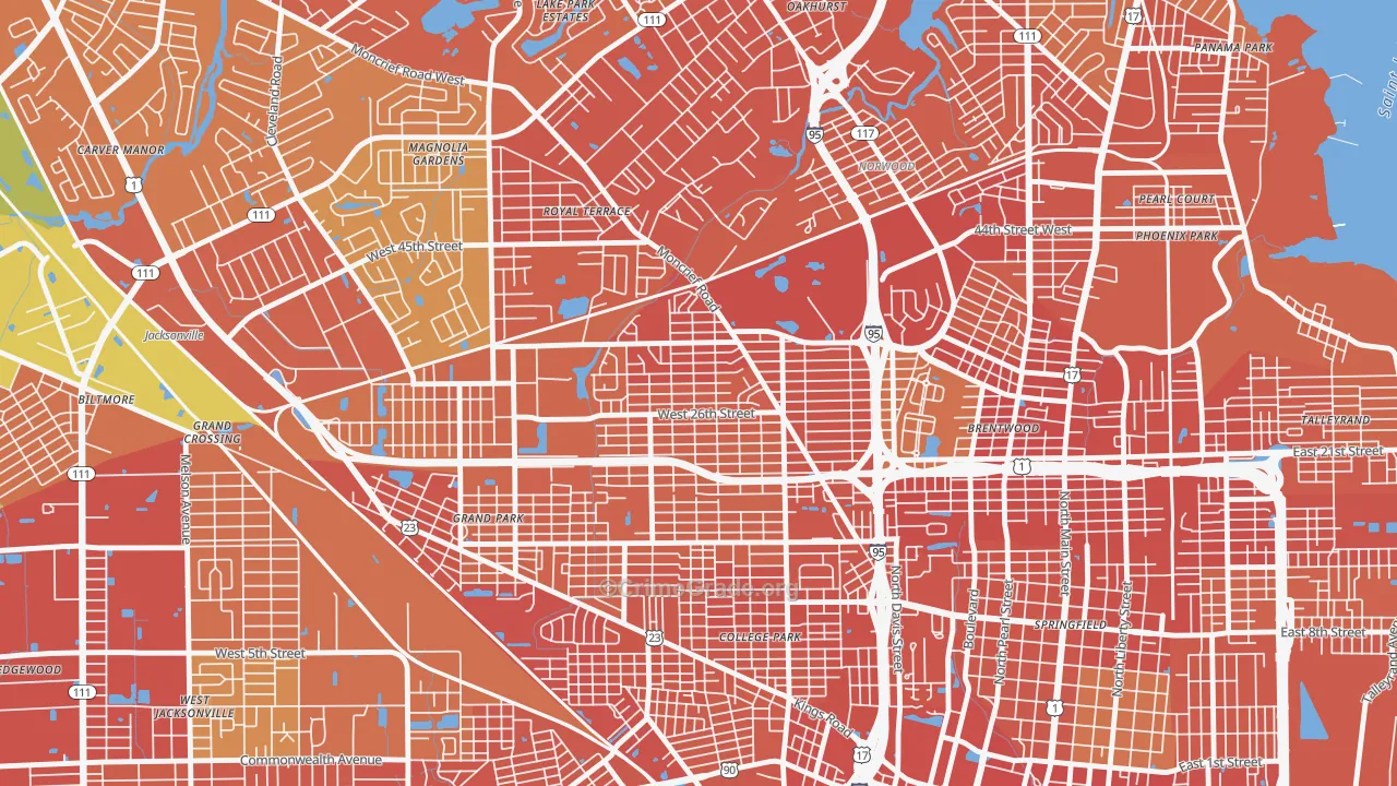 Moncrief Park, Jacksonville, FL Map of Robbery Rates