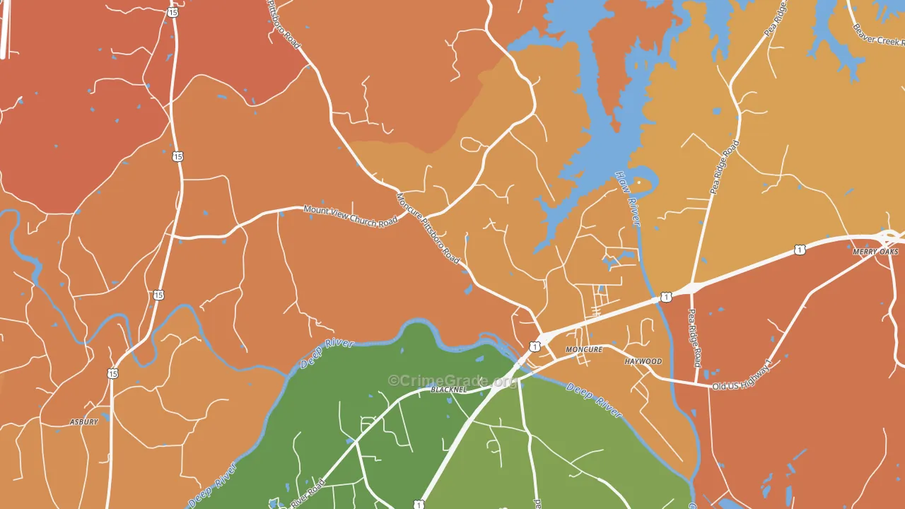 Moncure, NC Map of Robbery Rates