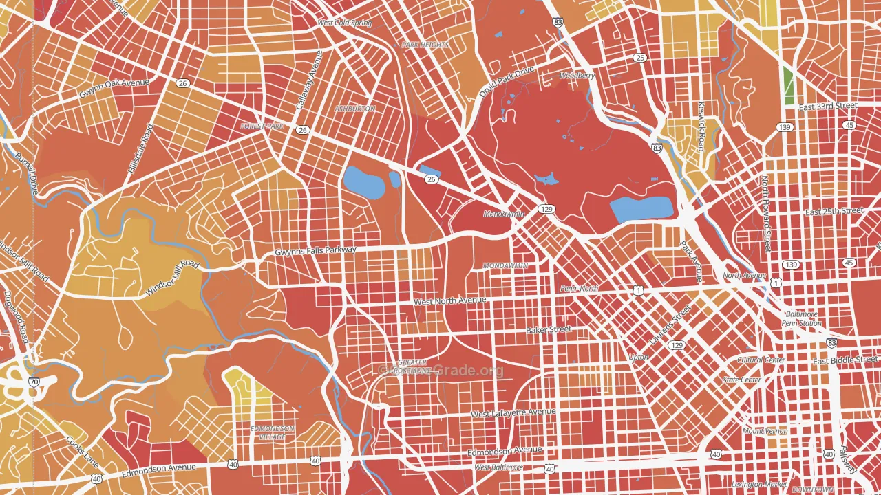 Mondawin-Walbrook, Baltimore, MD Map of Robbery Rates