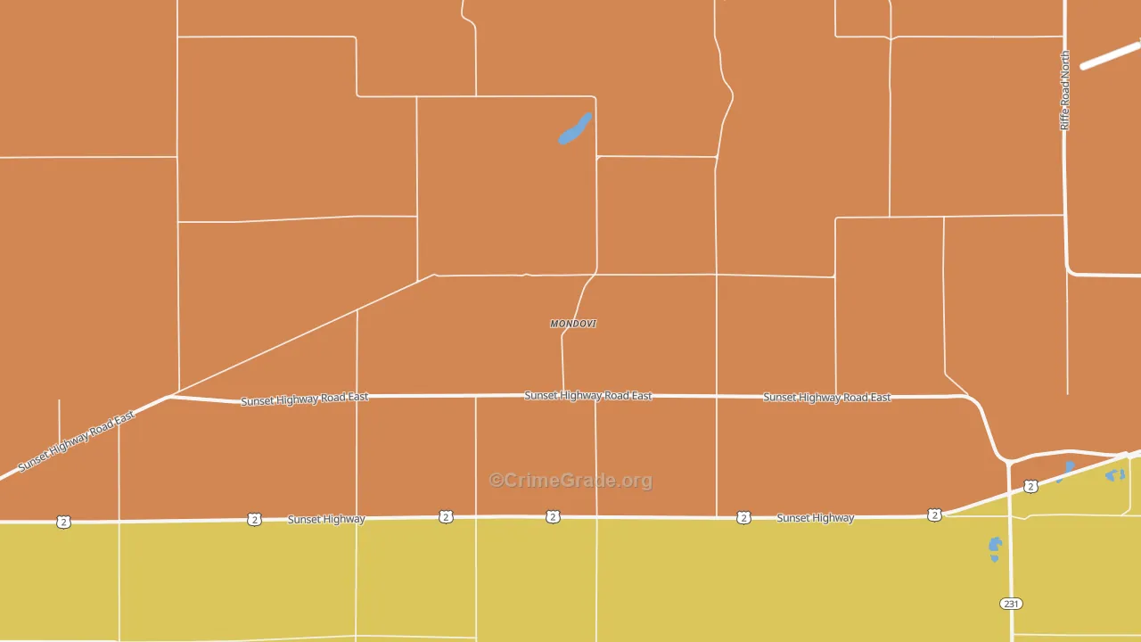 Mondovi, WA Map of Robbery Rates