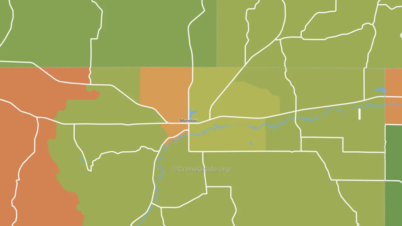 Mondovi, WI Map of Robbery Rates