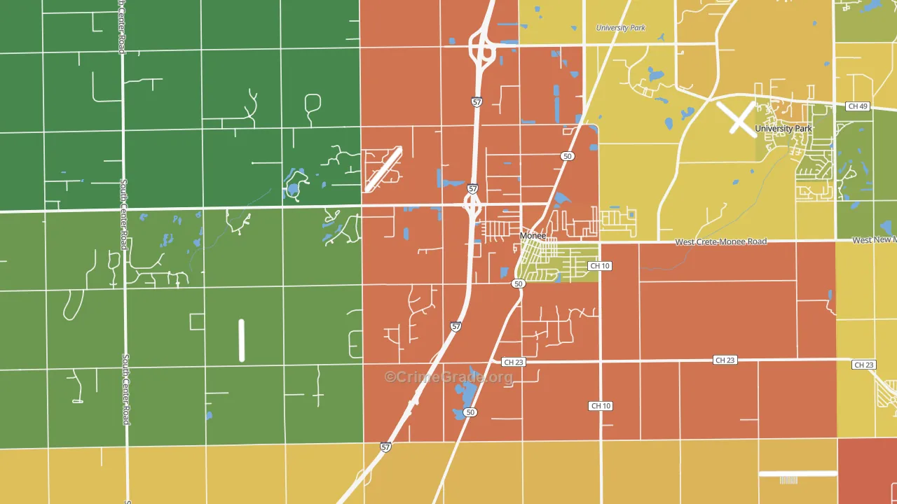 Monee, IL Map of Robbery Rates