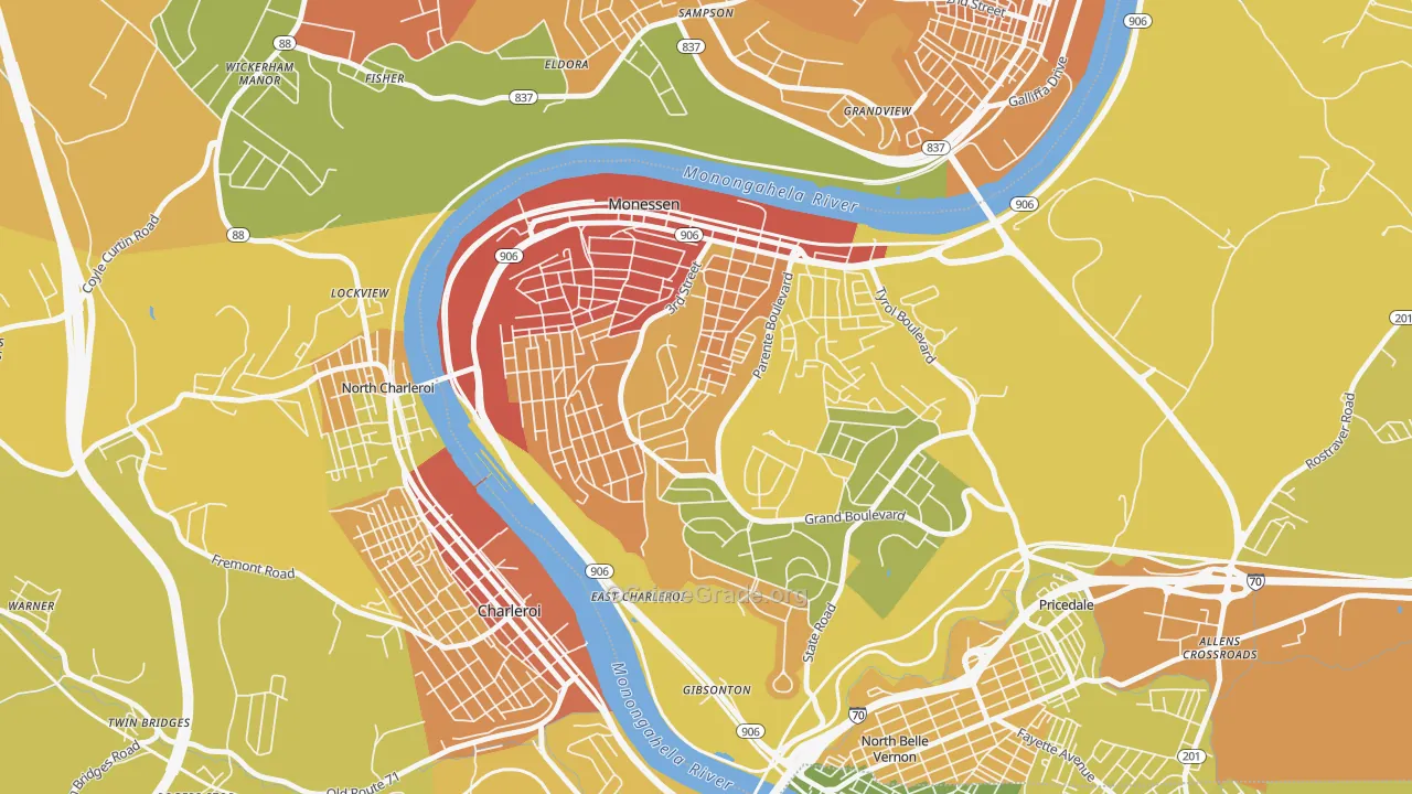 Monessen, PA Map of Robbery Rates