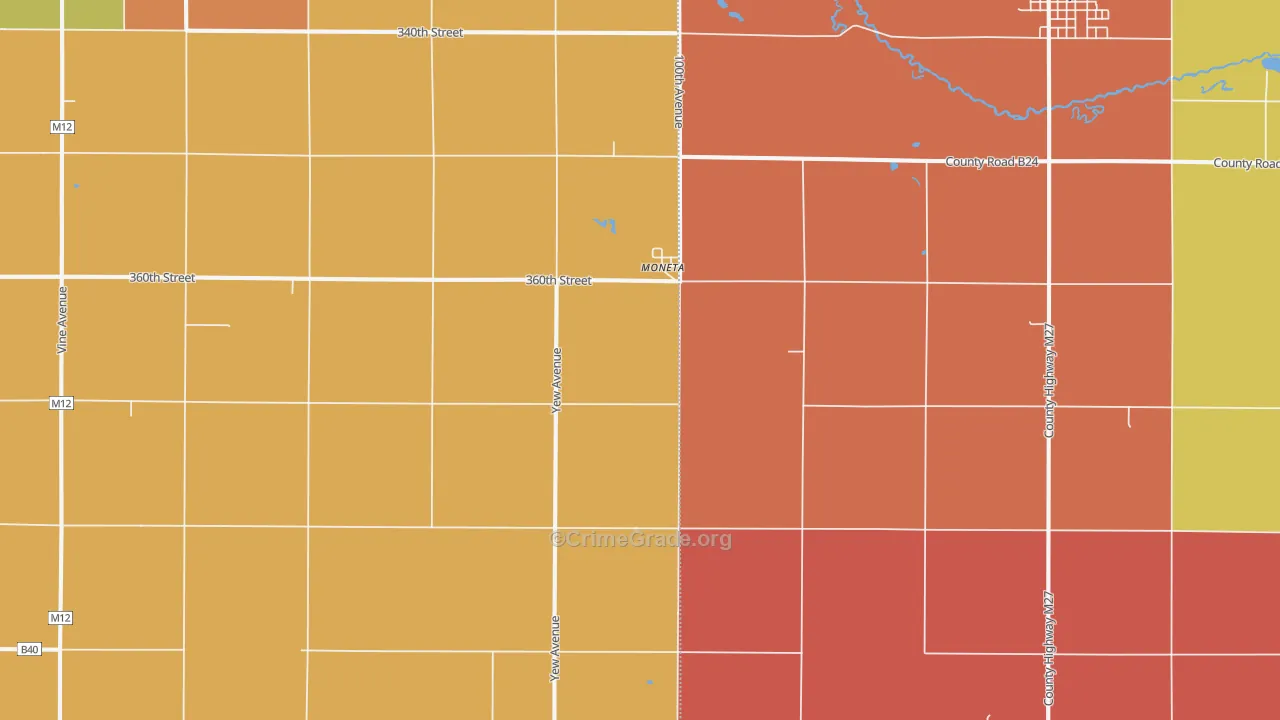 Moneta, IA Map of Robbery Rates