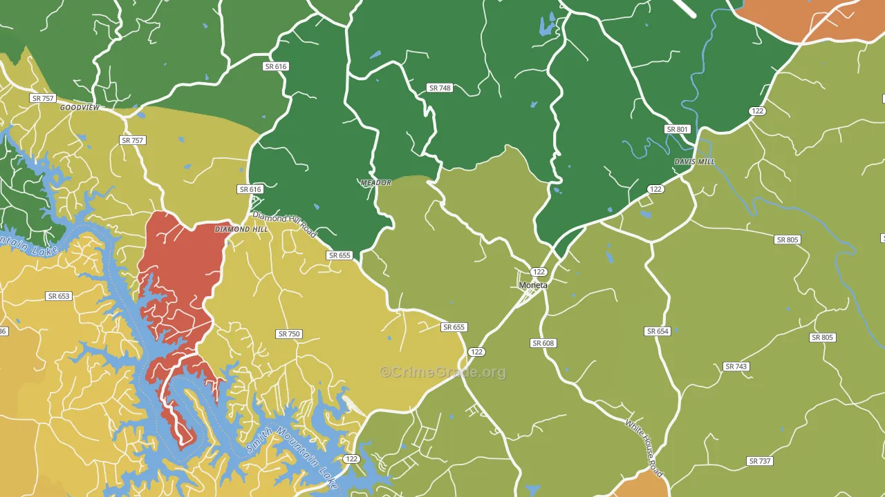 Moneta, VA Map of Robbery Rates