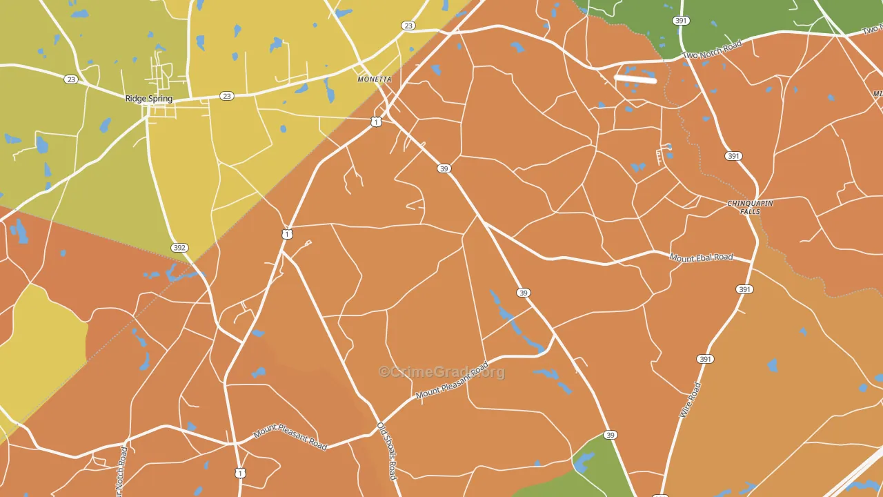 Monetta, SC Map of Robbery Rates