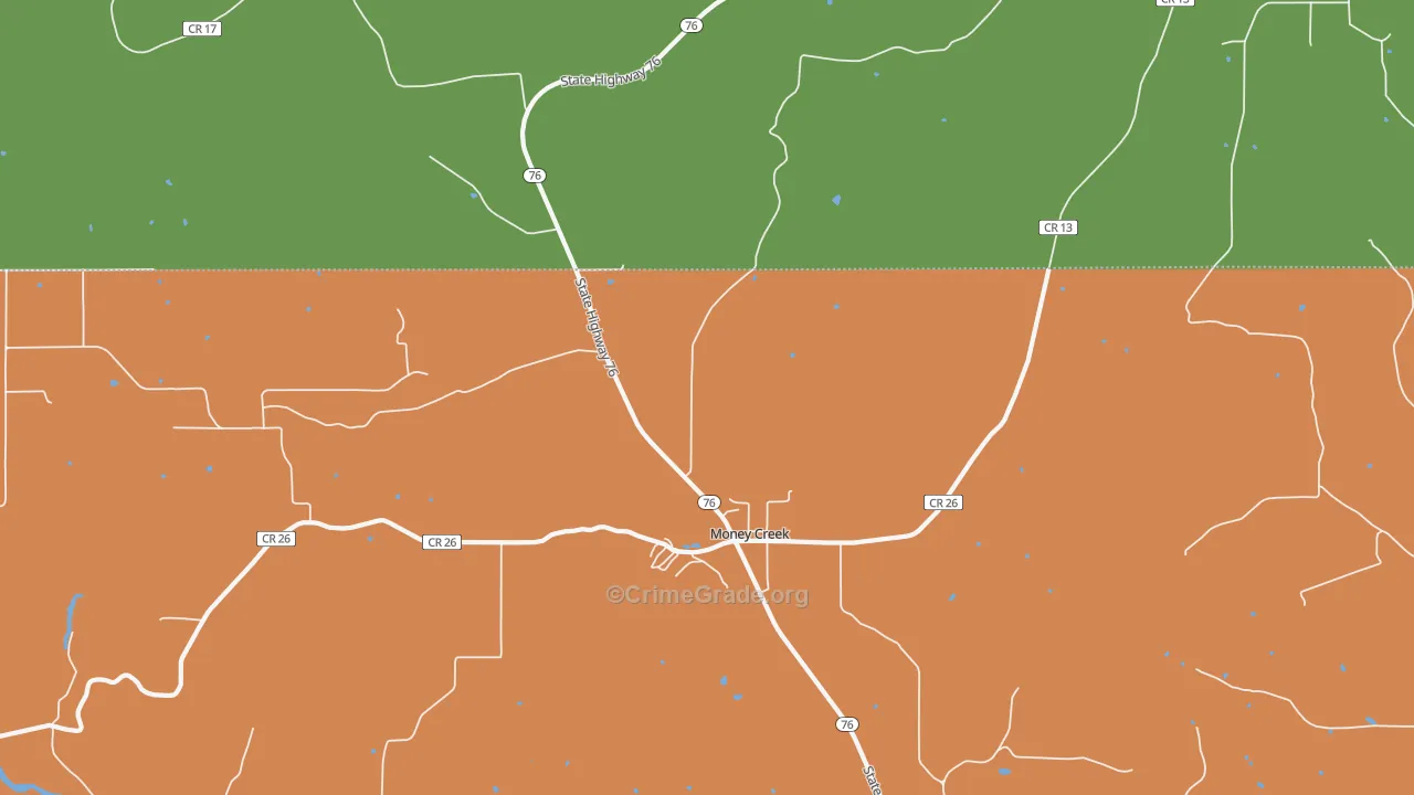 Money Creek, MN Map of Robbery Rates