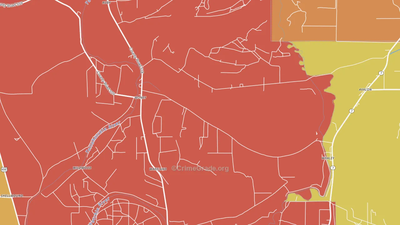 Money, MS Map of Robbery Rates