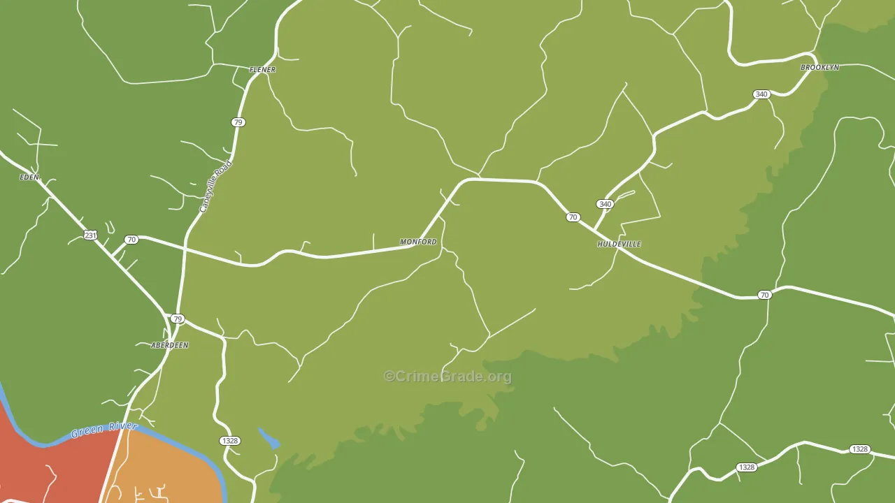 Monford, KY Map of Robbery Rates