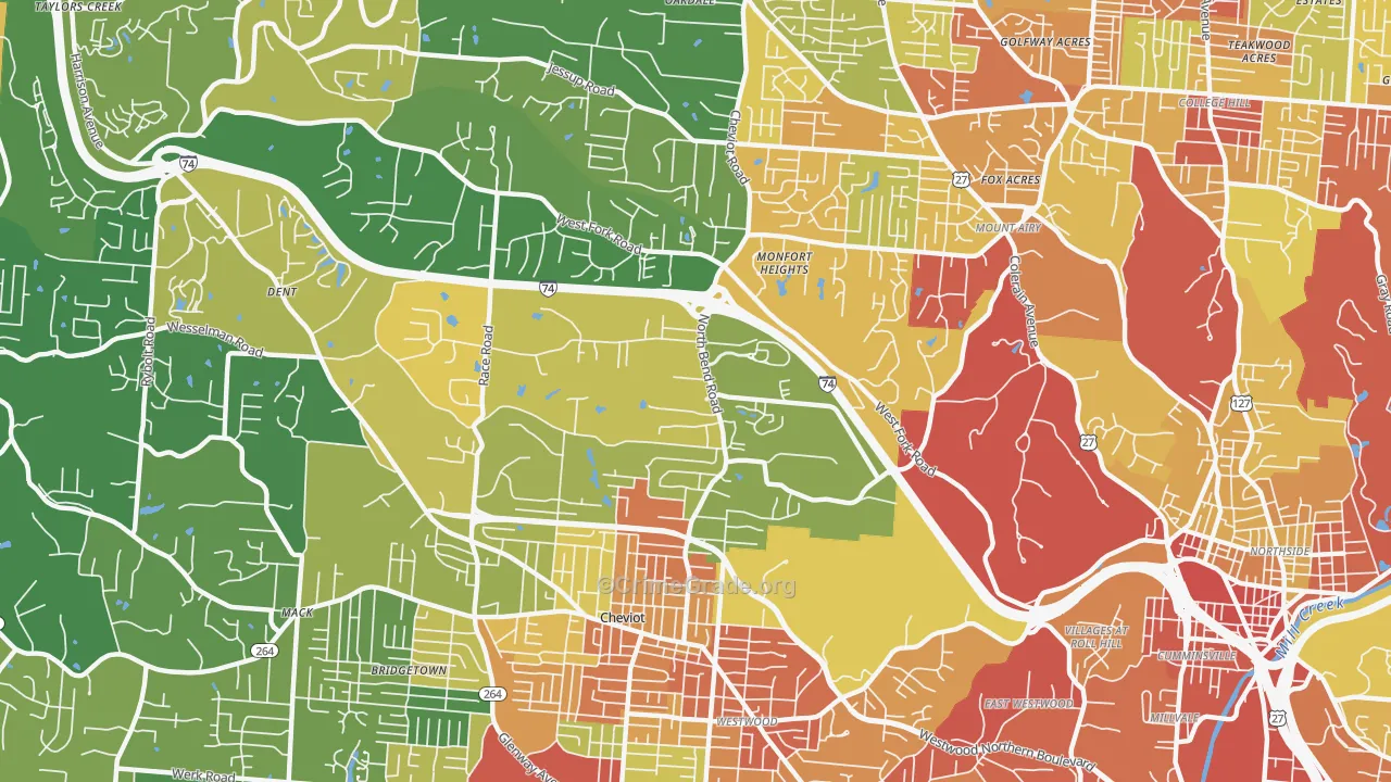 Monfort Heights South, Cincinnati, OH Map of Robbery Rates