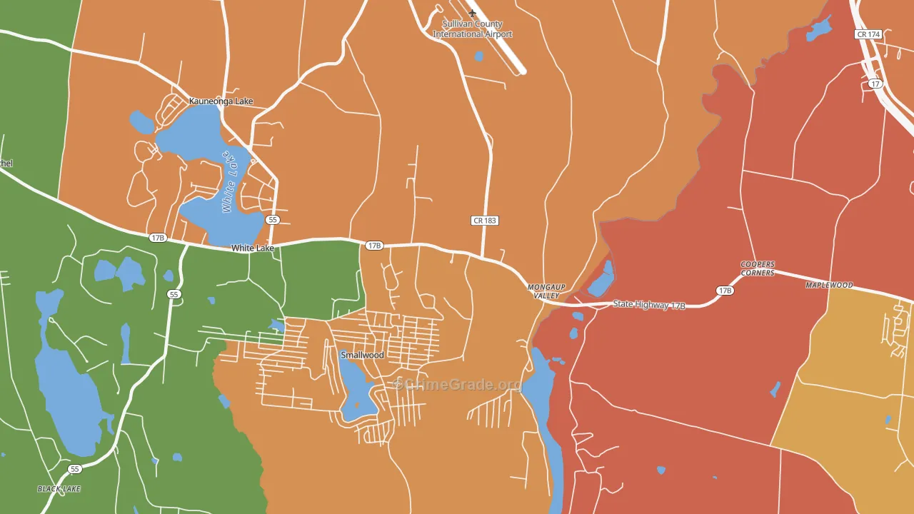 Mongaup Valley, NY Map of Robbery Rates