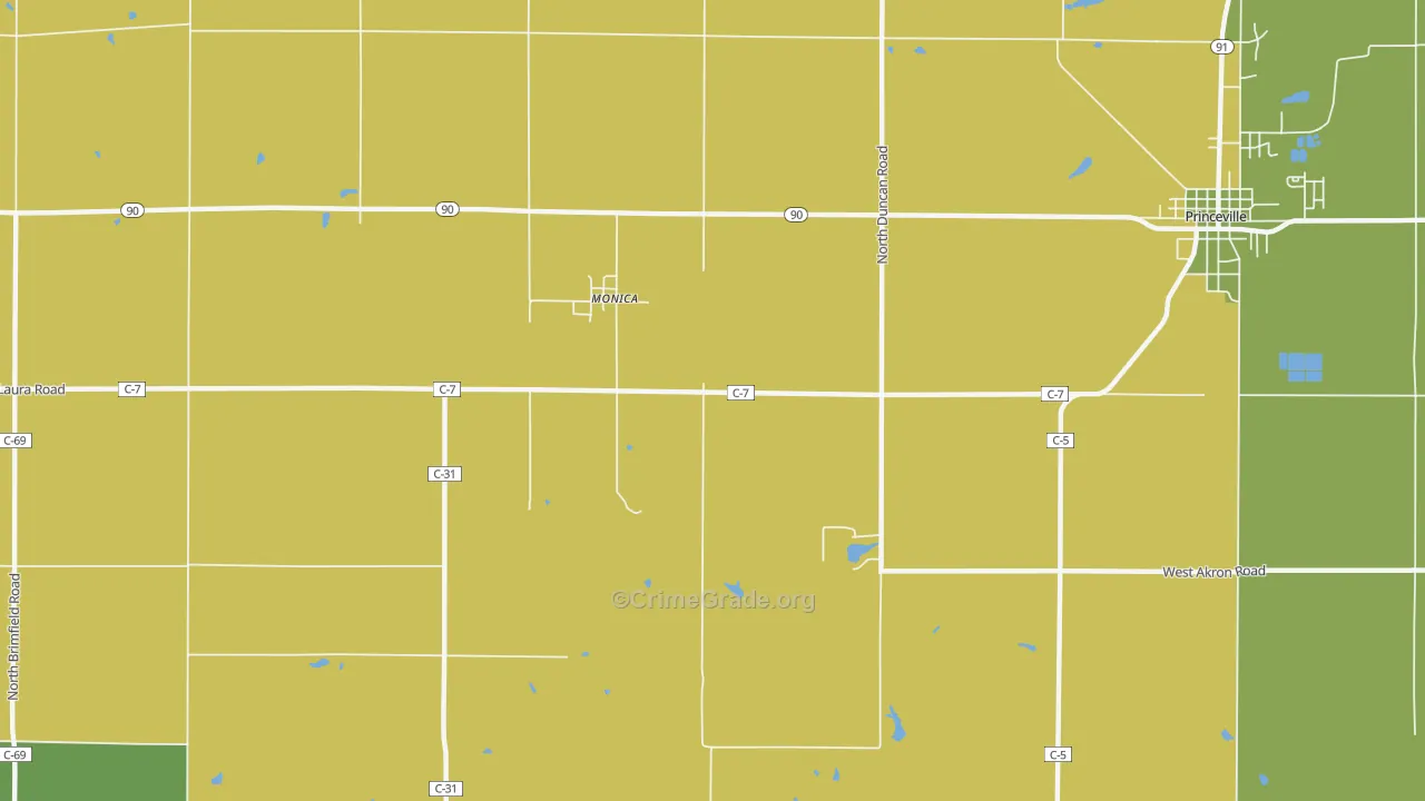 Monica, IL Map of Robbery Rates