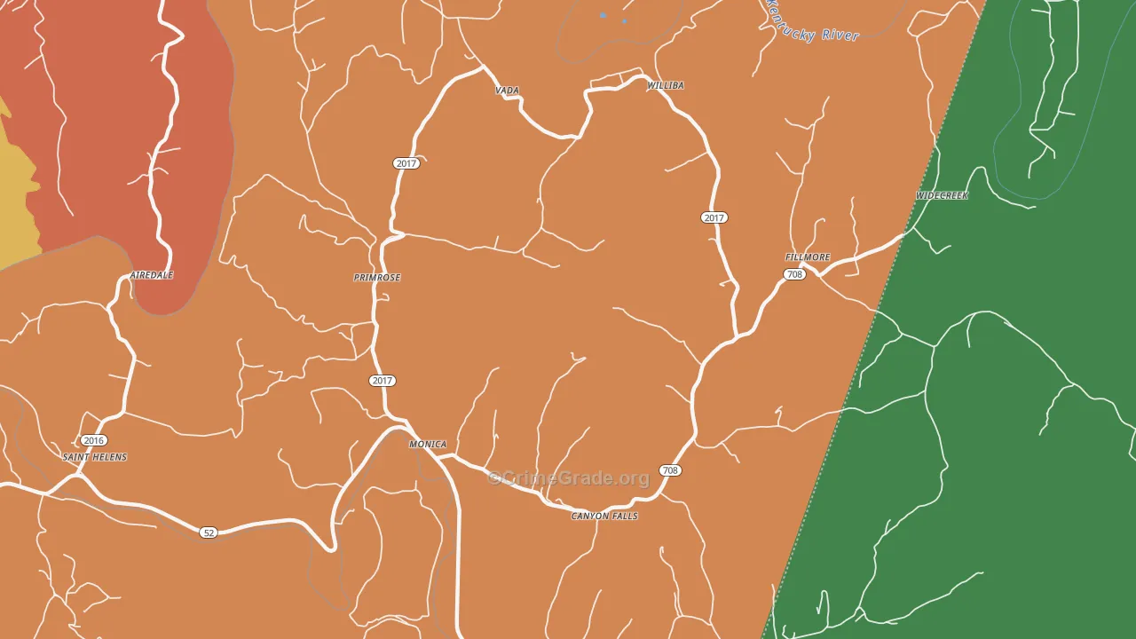Monica, KY Map of Robbery Rates